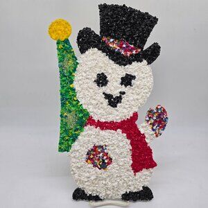 Vintage Melted Plastic Popcorn Snowman Ornament Decoration 18.5"